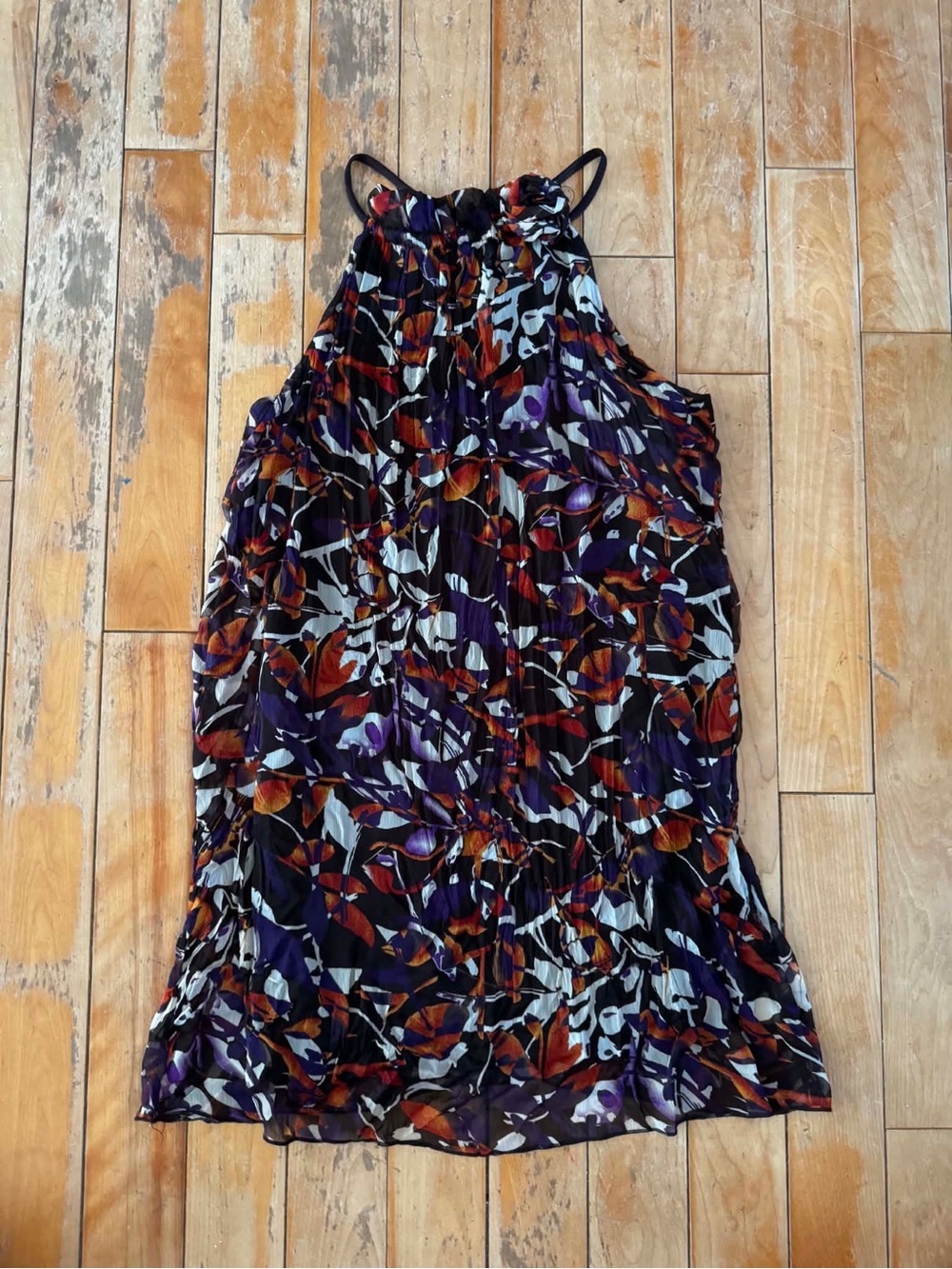 George XL Boho Abstract Floral Plissé Pleated Halter Whimsical Cocktail Party - Picture 2 of 4